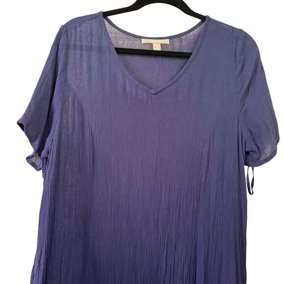 NWT Woman Within Crinkle Cotton Navy Blue Maxi Length Dress Coverup Size 14/16 - Picture 4 of 9